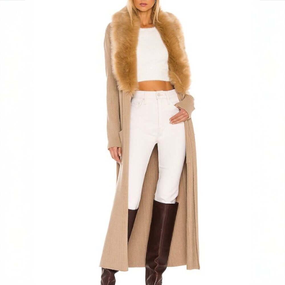 Revolve x Show Me Your Lombardi Long Faux Fur Cardigan in Taupe Tan Brown  L